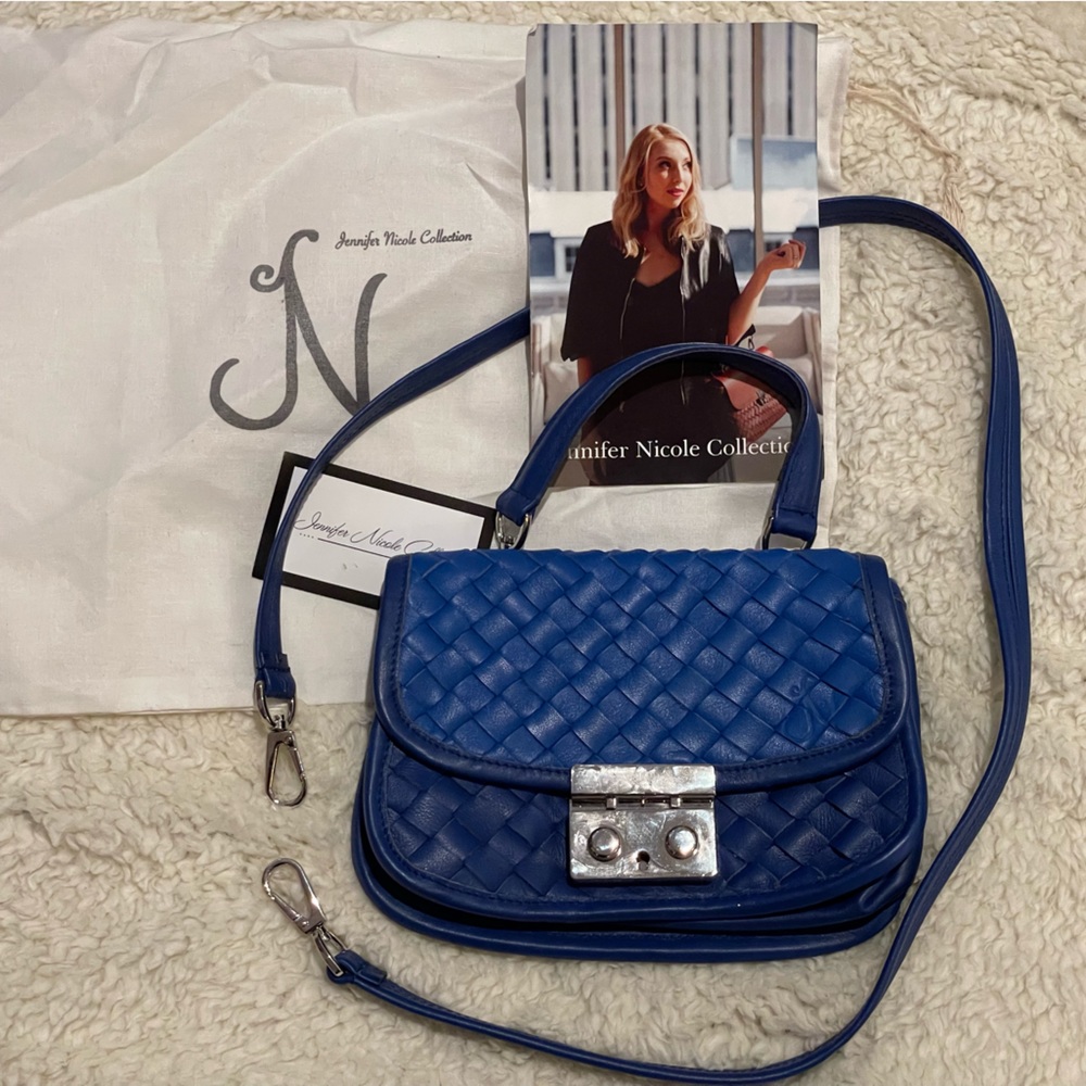 Jennifer Nicole Collection small blue quilted clutch or crossbody silver hdwr